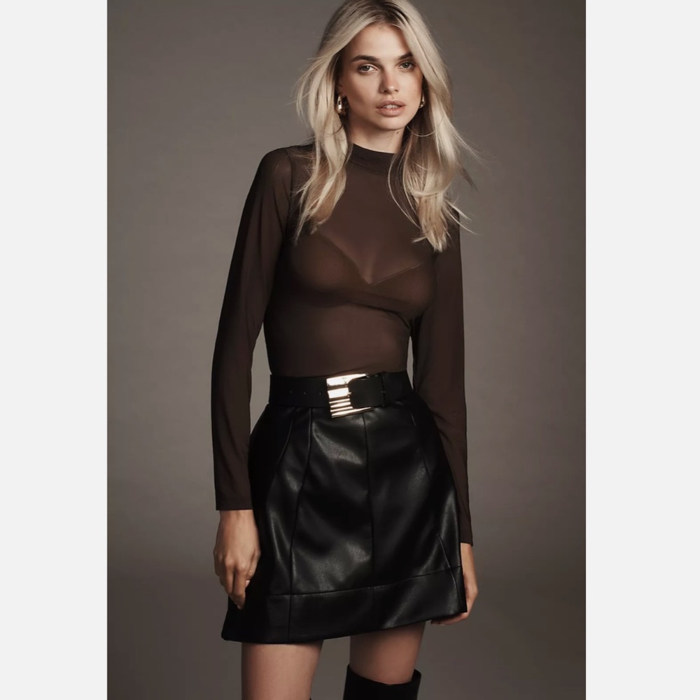 NWT BY ANTHROPOLOGIE FAUX-LEATHER STRUCTURED MINI SKIRT